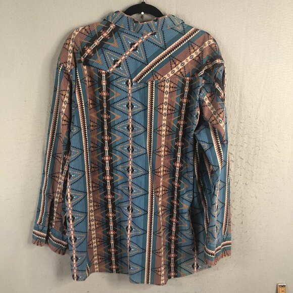 Vintage Saddlebrook Western Shirt Mens Extra Large Blue Tan Aztec Tribal Cowboy - Picture 3 of 16